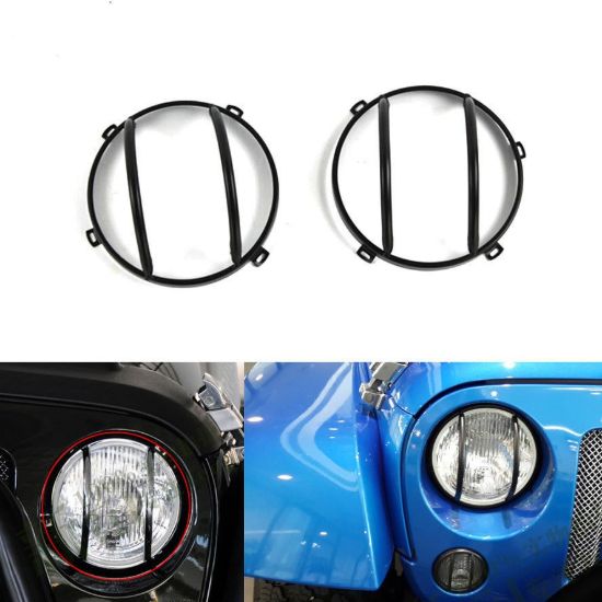 Picture of Jeep Wrangler JK 07-17 Front Horizontal Cut Black Headlamp Guard