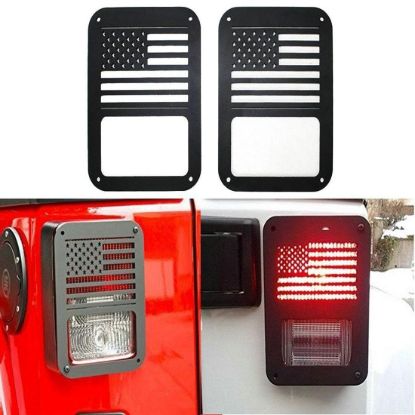 Picture of Jeep Wrangler JK 07-17 Rear US Flag Black Tail Lamp Guard