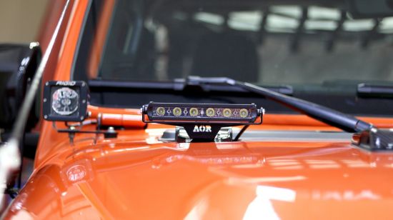 Picture of Jeep Wrangler JL 18+ 7” Hood Hinge Single LED Light Bar Brackets, Pair