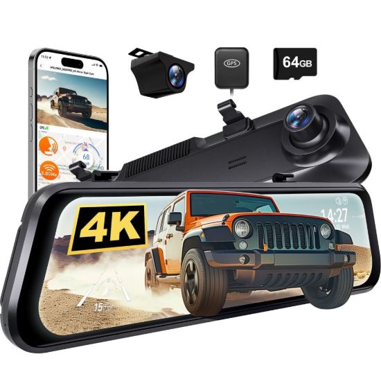 Picture of WOLFBOX G850, 12"""" 4K+1080P Mirror Dash Cam, Smart