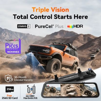Picture of WOLFBOX G900 TriPro 3 Channel Bumper Version, 12"""" 4K+2.5K Mirror Dash Cam, Smart