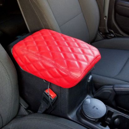 Picture of Jeep Wrangler JL 18-19 Center Console Premium Cover Diamond Red W/ Red Stitching