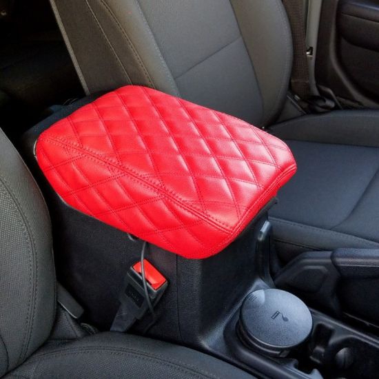 Picture of Jeep Wrangler JL 18-19 Center Console Premium Cover Diamond Red W/ Red Stitching