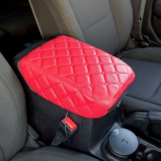 Picture of Jeep Wrangler JL 18-19 Center Console Premium Cover Double Diamond Red W/ Red Stitching